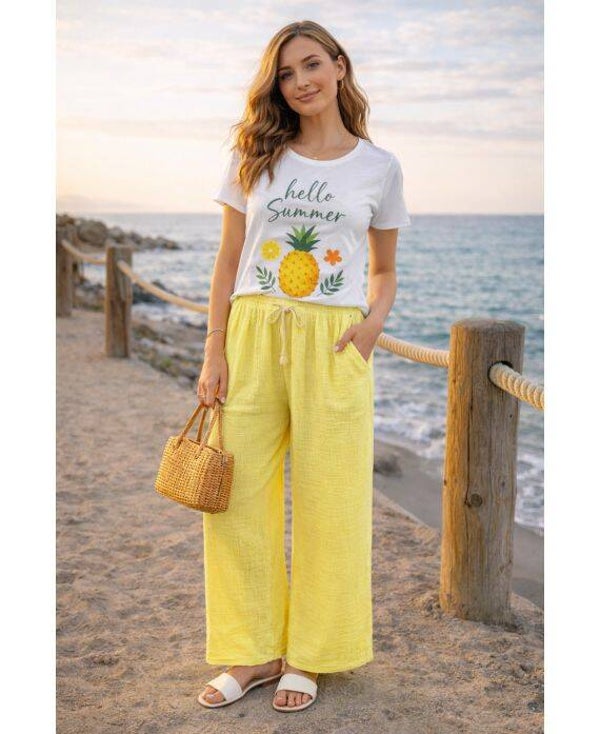 Pantalon gaze de coton Jaune