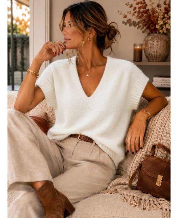 Pull manches courtes alpaga Blanc