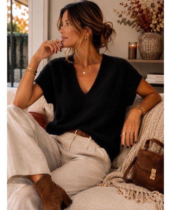Pull manches courtes alpaga Noir