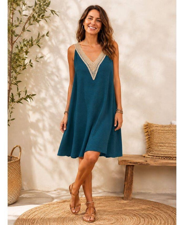 Robe courte Emily bleu canard