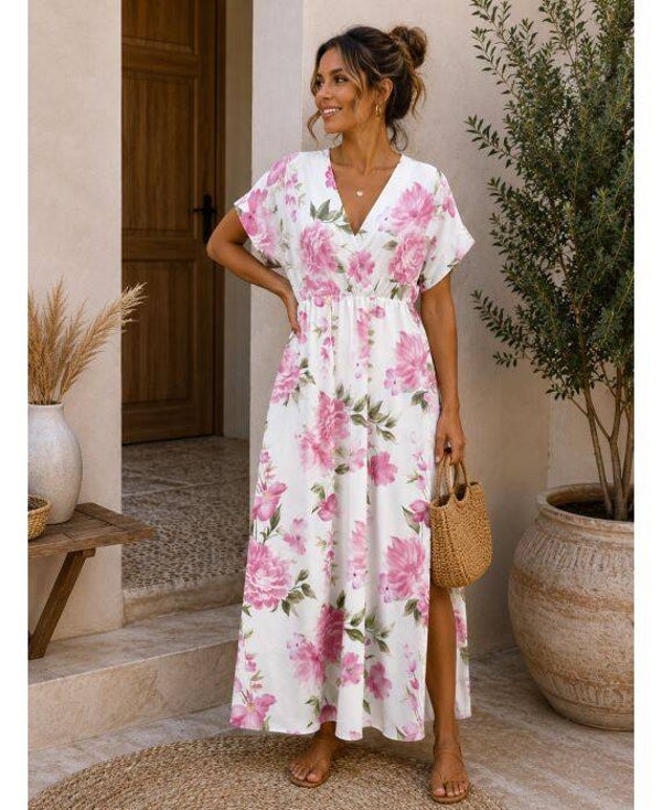 Robe longue fleurs rose pale