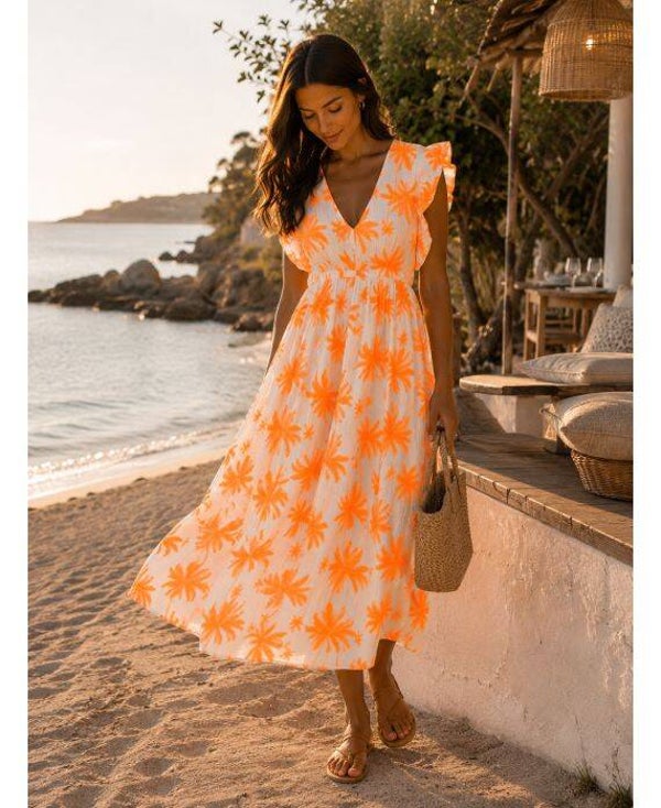 Robe longue Malaga Orange fluo