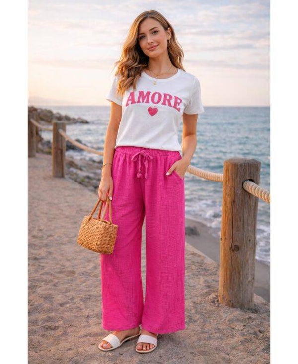 Pantalon gaze de coton fushia