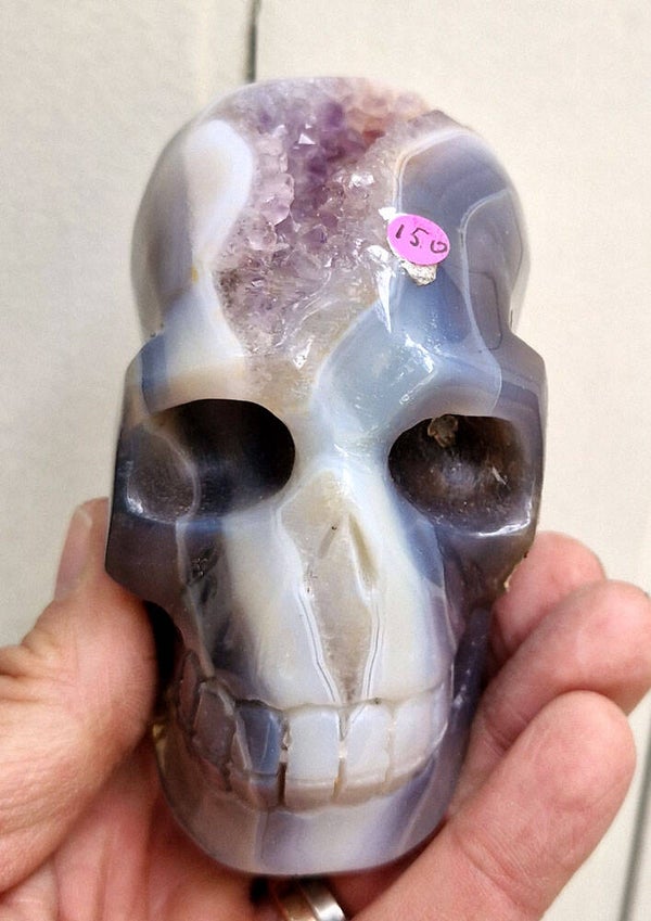Tete de mort agate + geode Amethyste