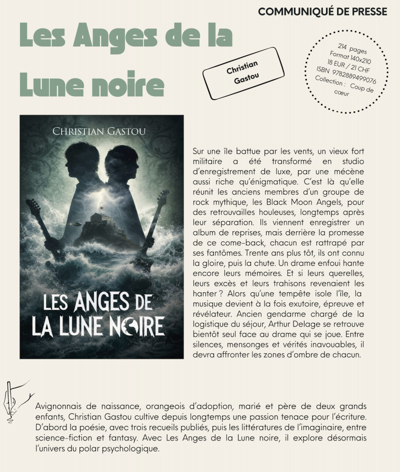 communiqué de presse roman les anges de la lune noire polar thriller 