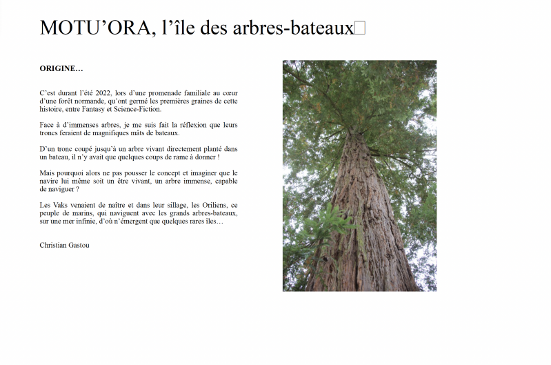 Motu'ora Présentation roman Fantasy Science Fiction, Origine