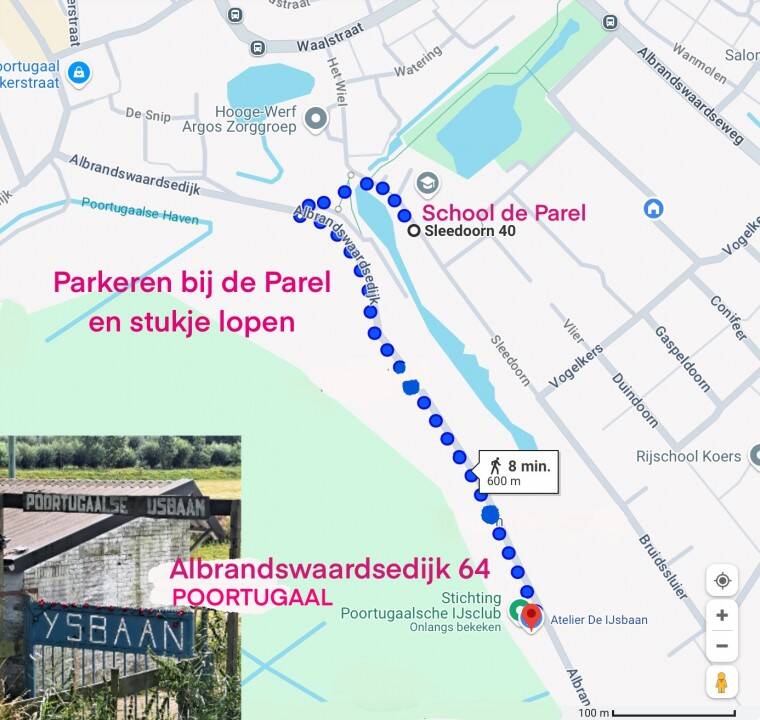 Kaart van Poortugaal waar je kunt parkeren als je naar de creatieve workshops komt  in Poortugaal bij Atelier de IJSBAAN