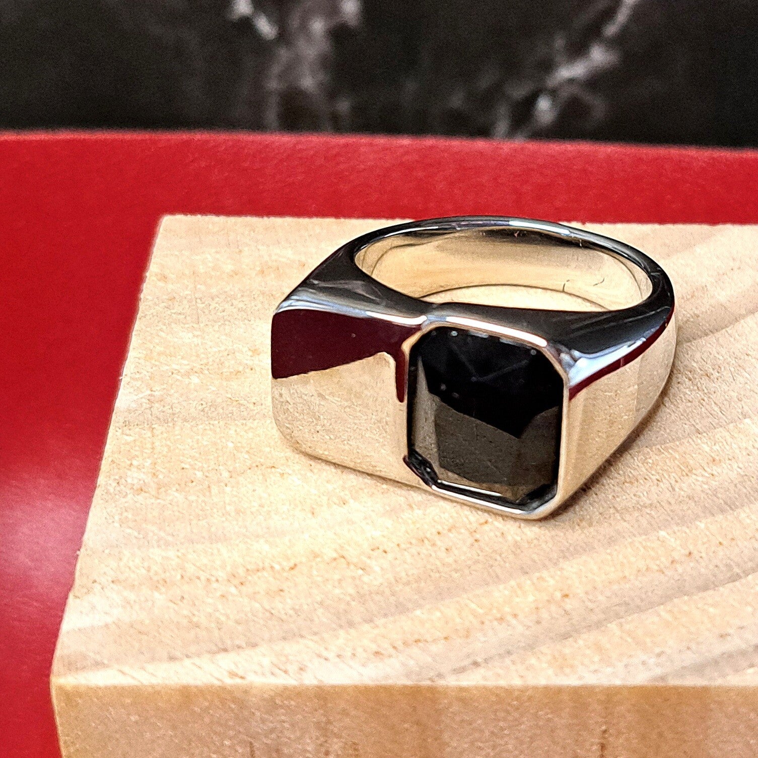 Ring - Onyx in roestvrij staal