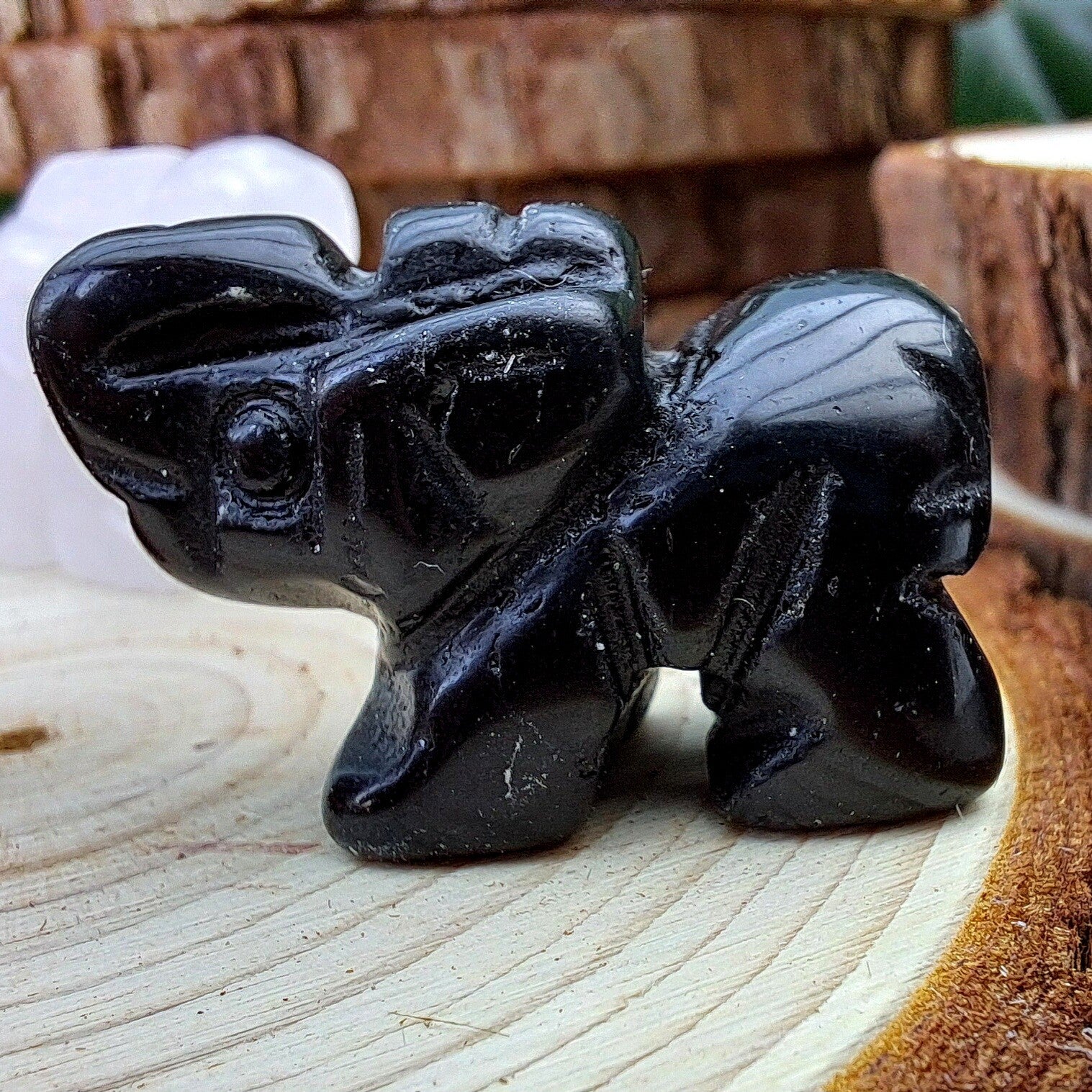 Collectibles - Olifant - Obsidiaan - +/- 3 cm