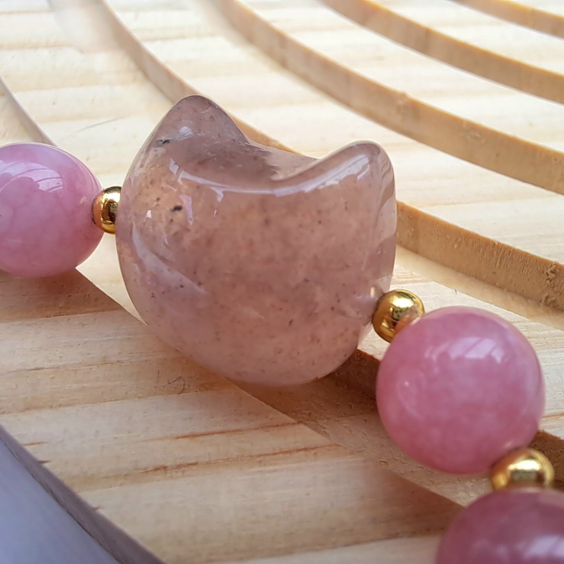 Armband - Kat - Rozenkwarts en tussenkralen