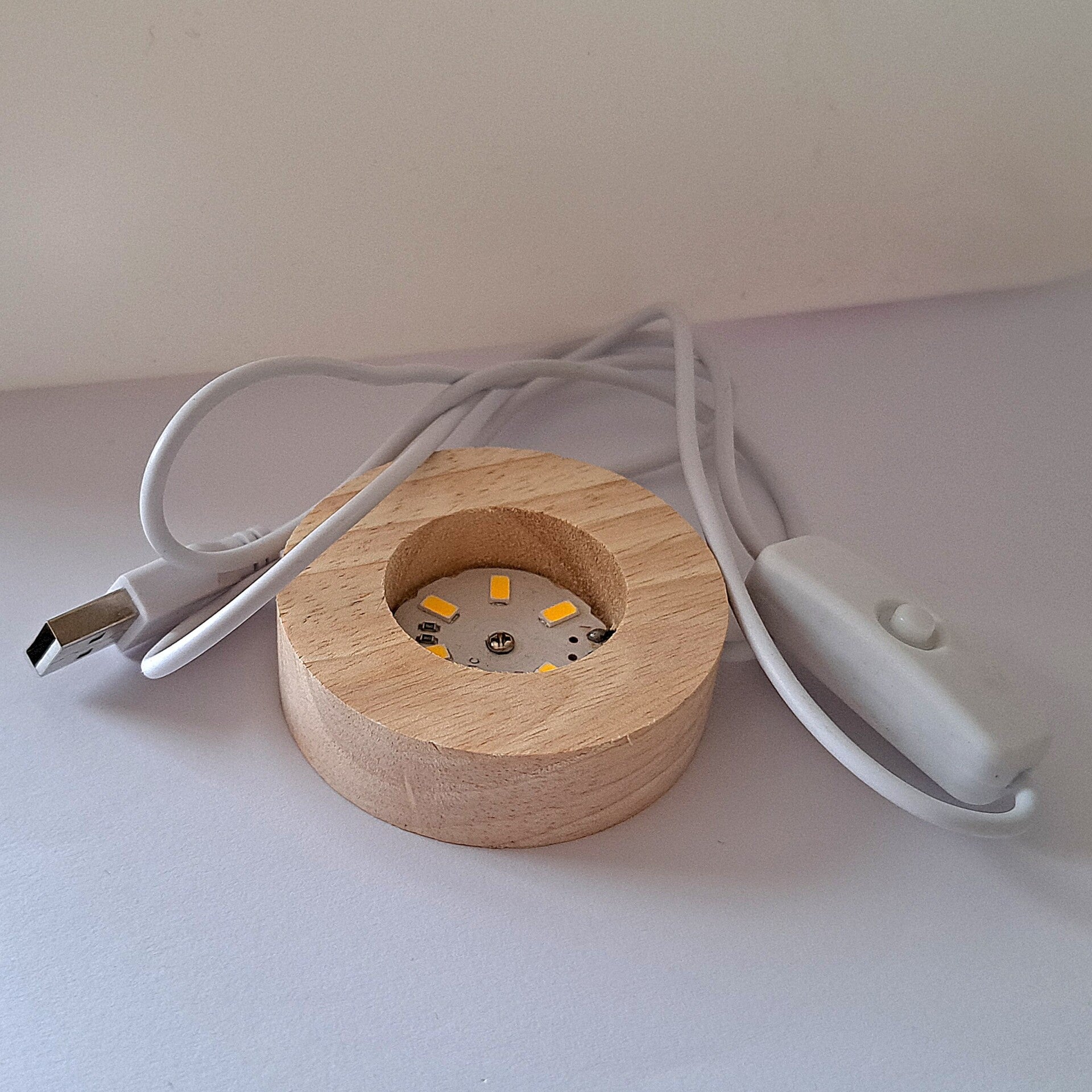 Steenhouder - Lampje en houder voor bol - Hout en LED