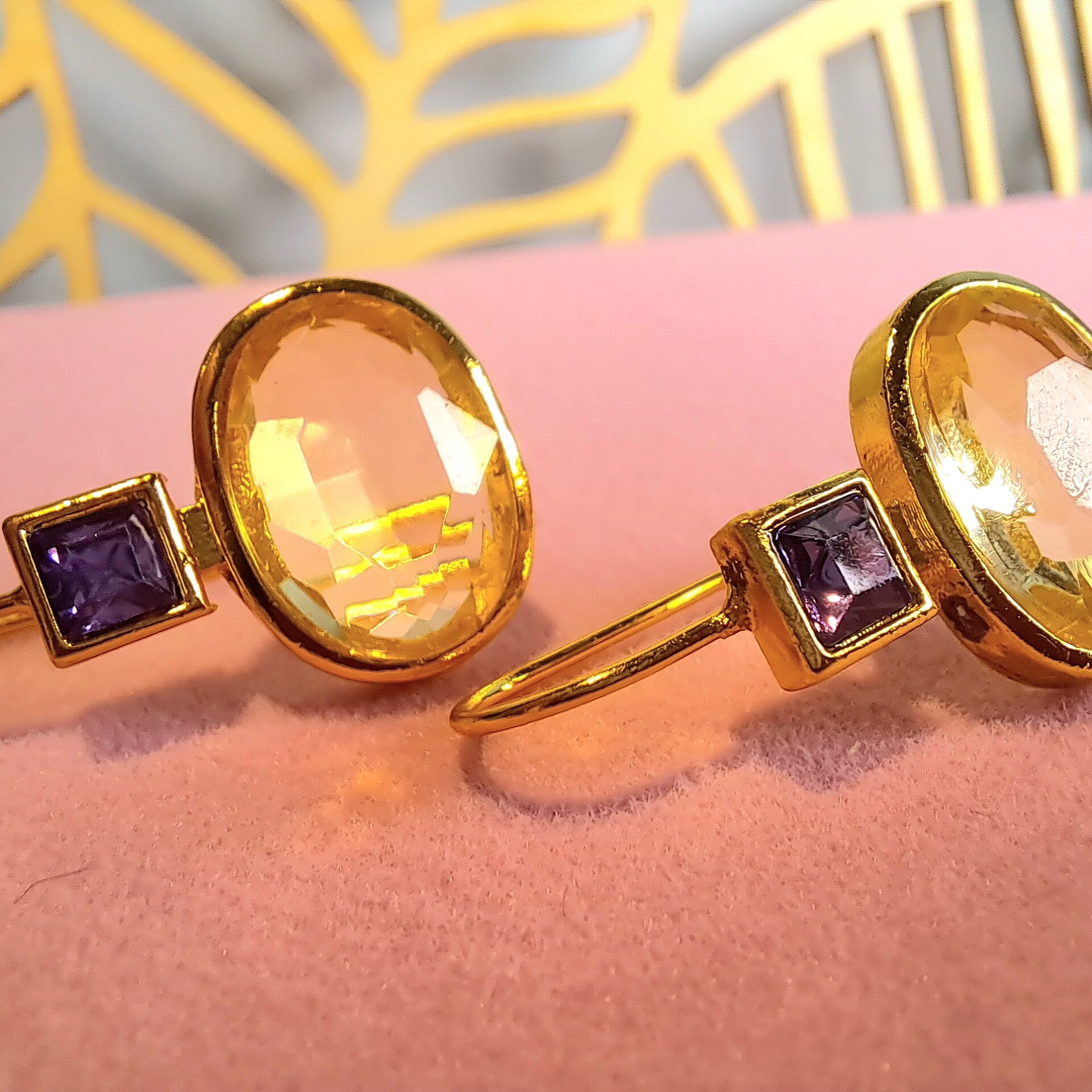 Oorbellen - Amethist en Citrien