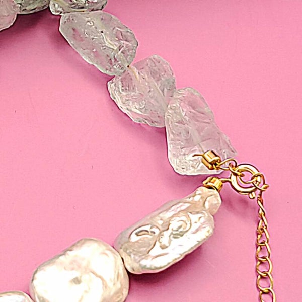 Ketting - Aquamarijn en keshi parel