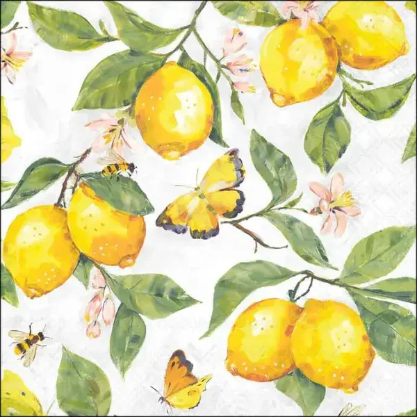 Fresh lemons white servetten 25 x 25 cm