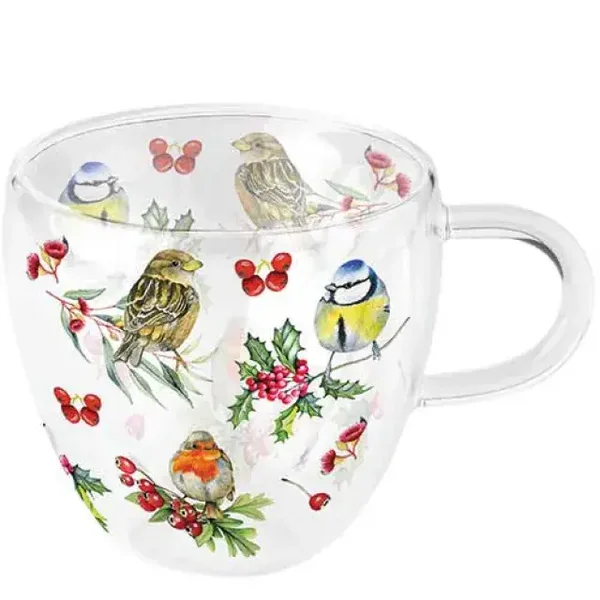 Birds in winter dubbelwandig glas 0.2l