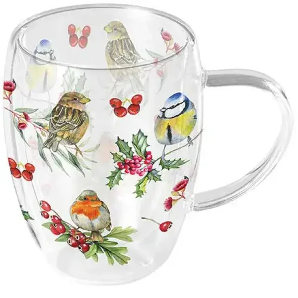 Birds in winter dubbelwandig glas 0.35l