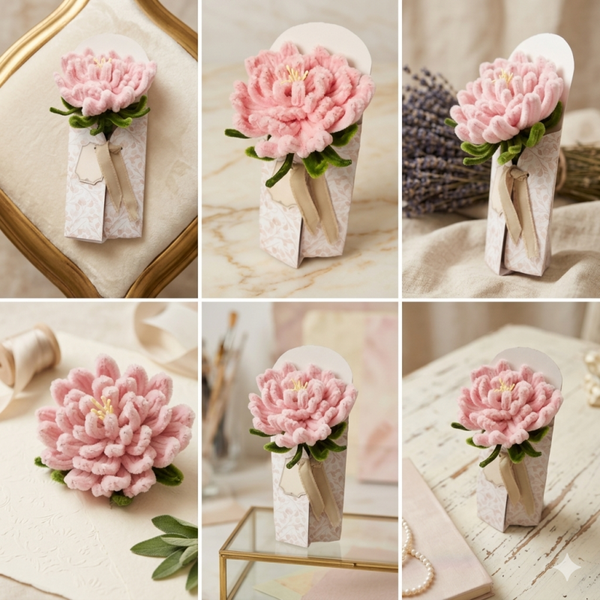 Pivoine Fait-Main en Fil Chenille – Déco Bohème & Originale