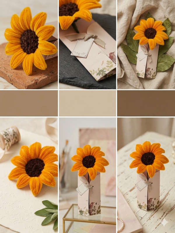 Tournesol orange en fil chenille – Une touche de soleil pour votre décoration
