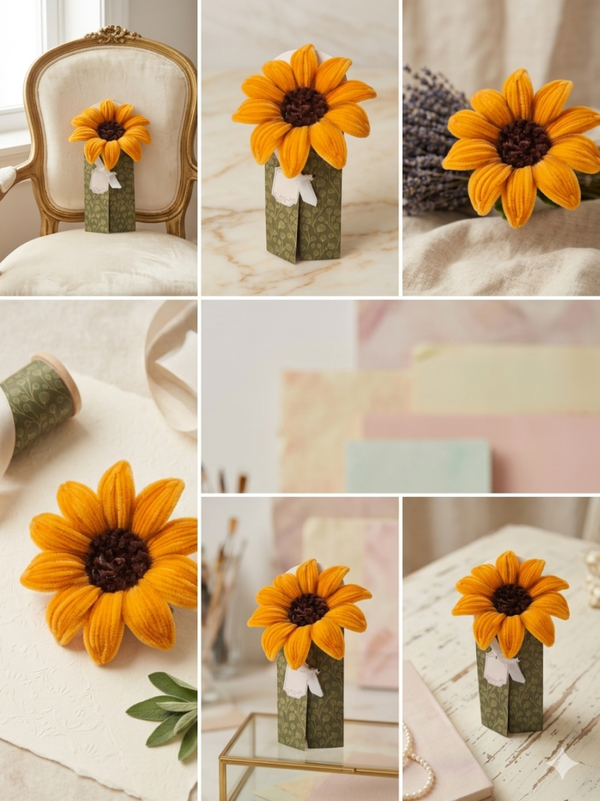 Tournesol orange en fil chenille – Une touche de soleil pour votre décoration