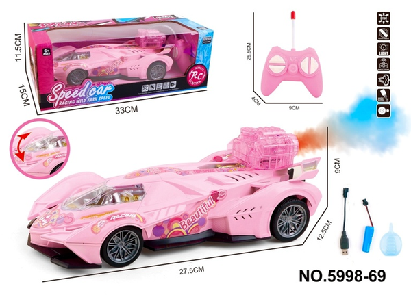 Pink RC Speed Racing Car with Spray & Lights