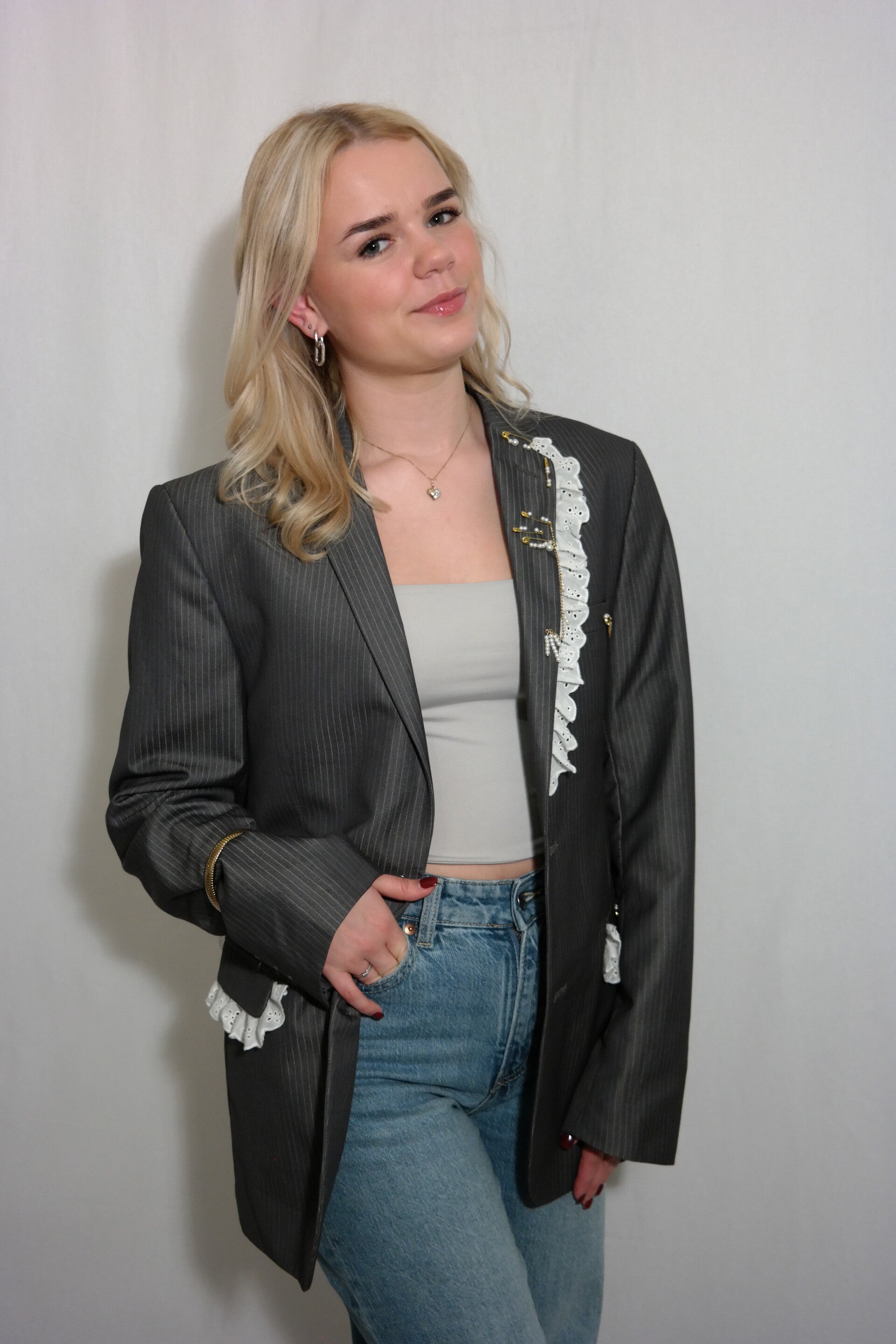 Gold ruffle blazer