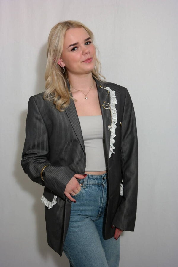 Gold ruffle blazer
