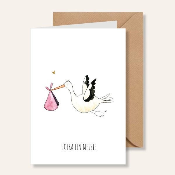 Wenskaart l Ooievaar meisje