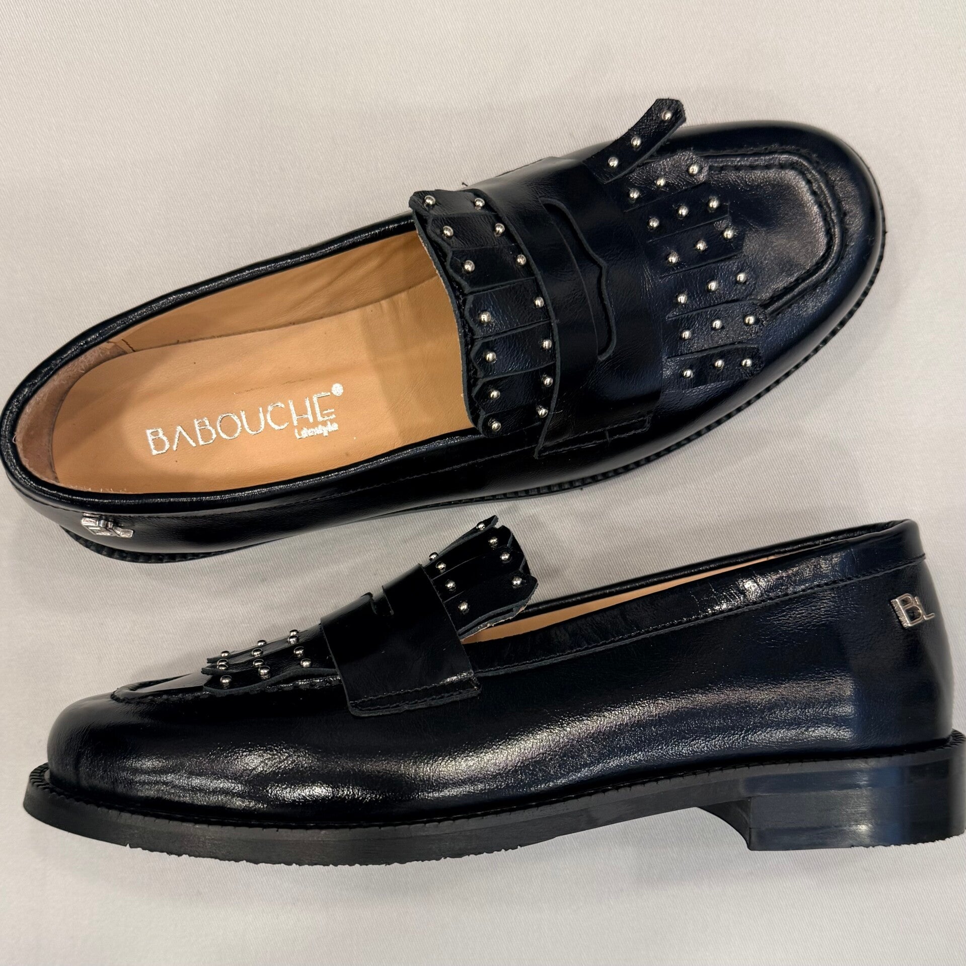 Babouche S-Nanu-105 loafer zwart leer met kleine studs