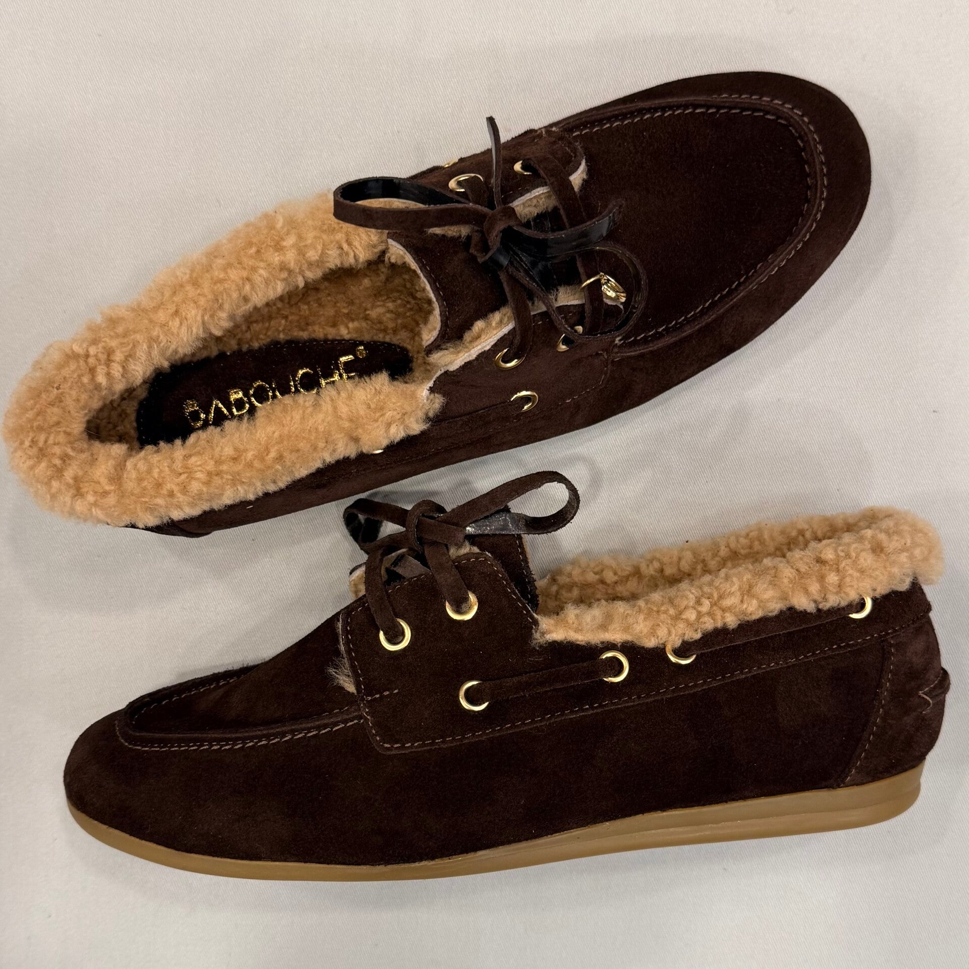 Babouche Sisi-2 loafer suede donkerbruin met binnenvoering van wol