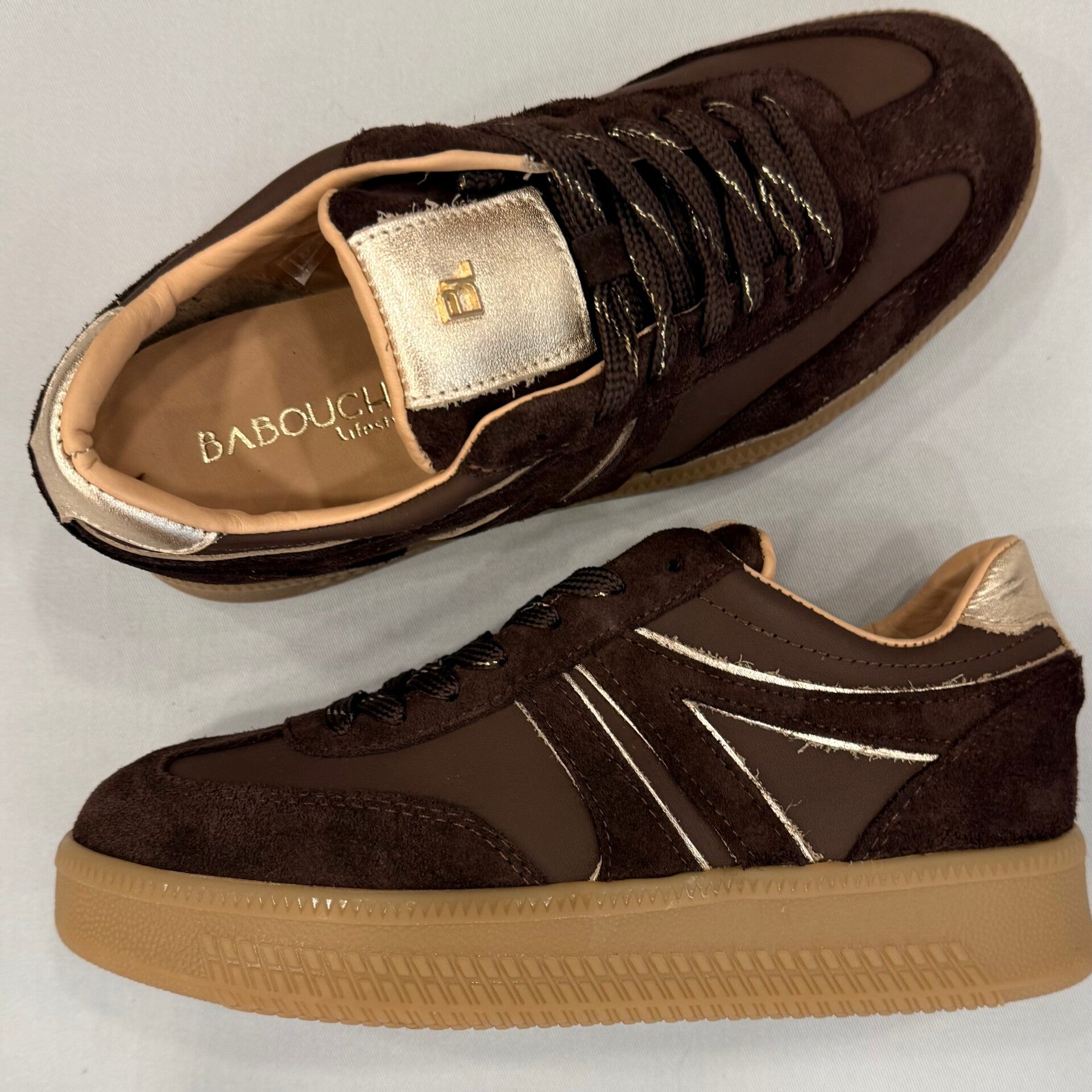 Babouche Jilly-165 sneaker suede leer bruin