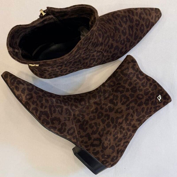 Babouche Blake-2 Enkel laarsje suede donkerbruin luipaard print