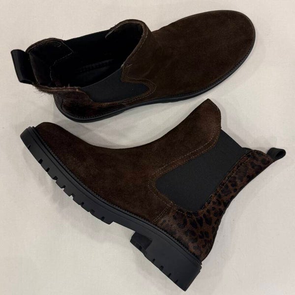Maruti Tommy enkel laarsje suede donkerbruin met luipaard print achterop