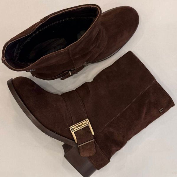 Babouche Emely-2 laarsje suede donkerbruin