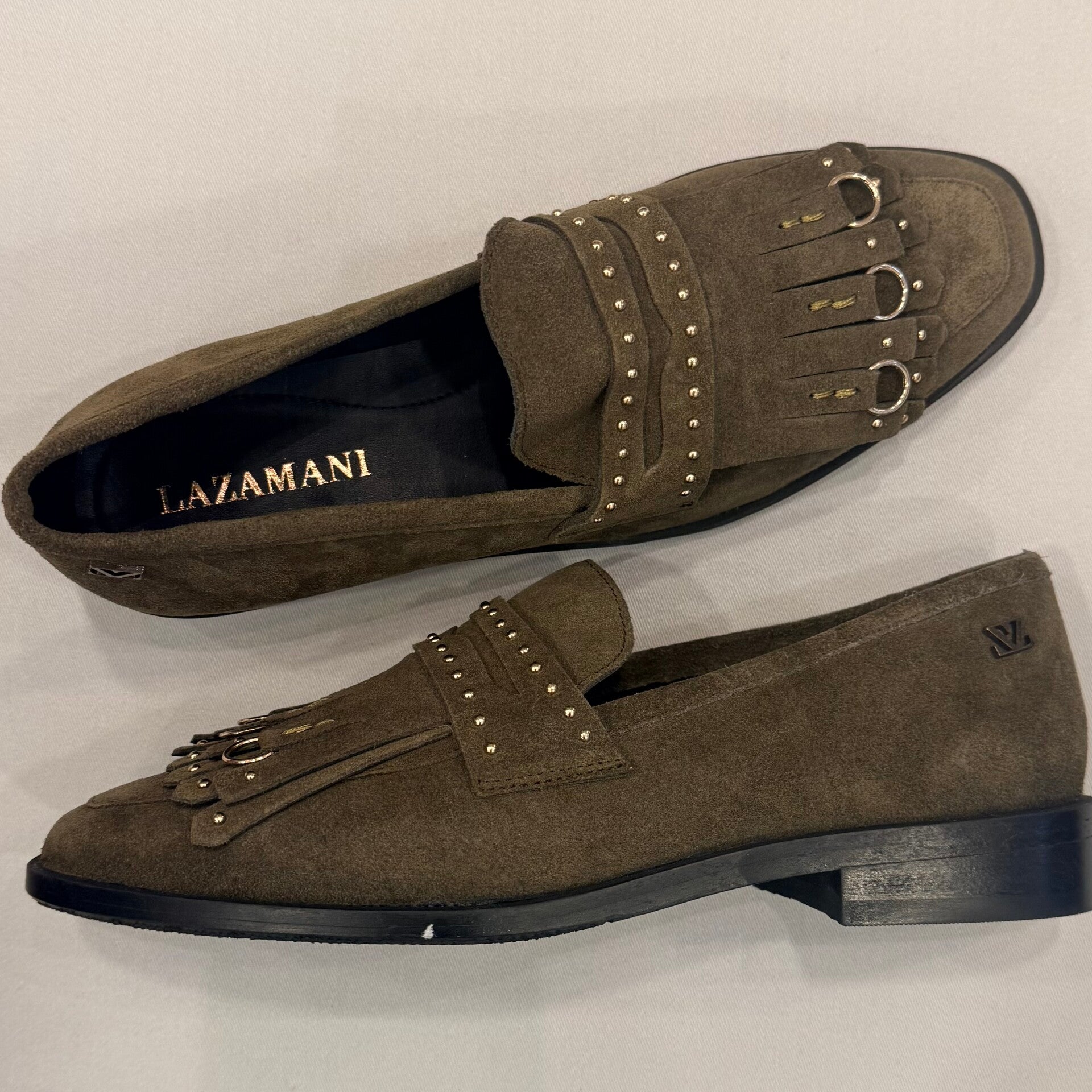 Lazamani 85797 loafer suede leer groen met studs