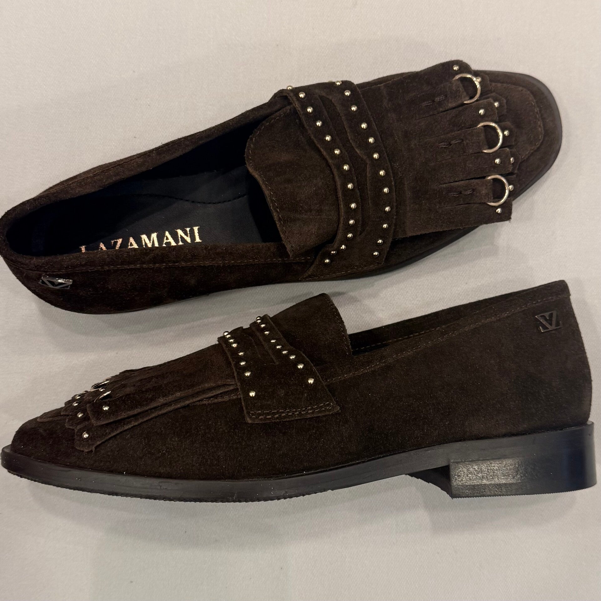 Lazamani 85797 loafer suede leer bruin met studs