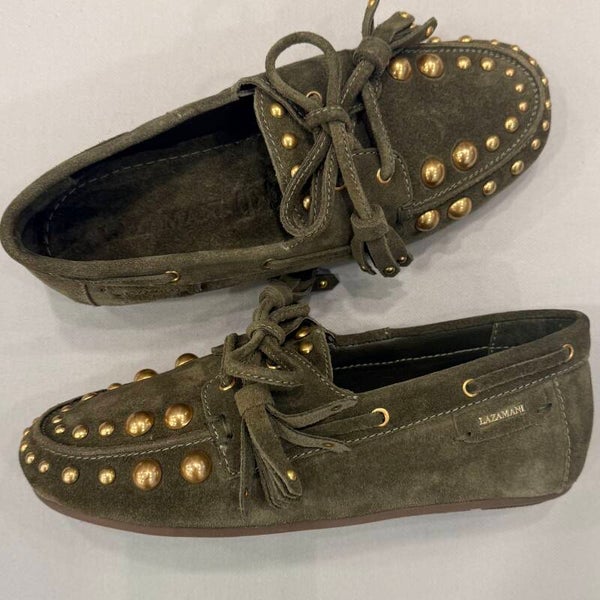 Lazamani 33812 loafer suede leer groen met studs