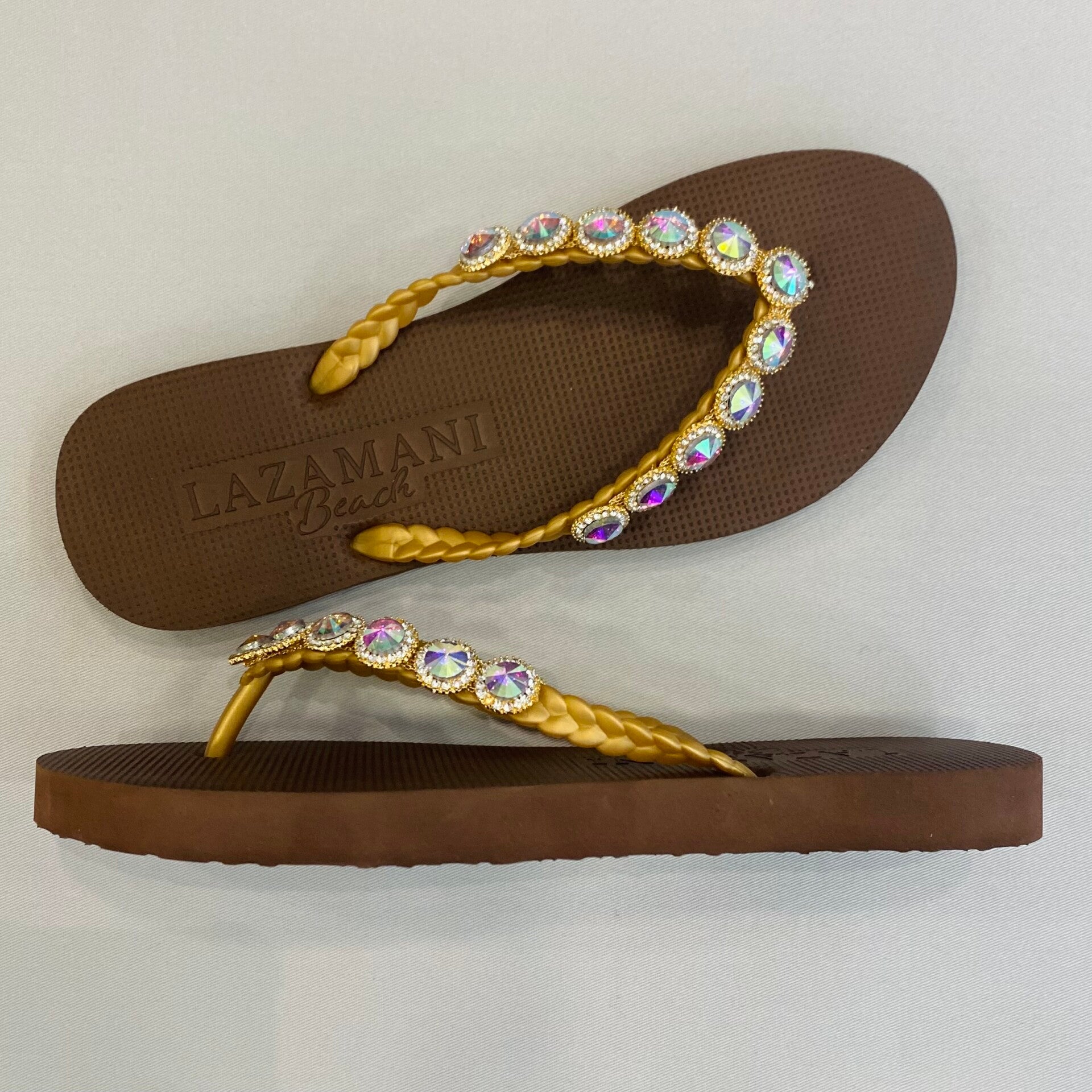 Lazamani 77002 slipper bruin met stenen bovenop