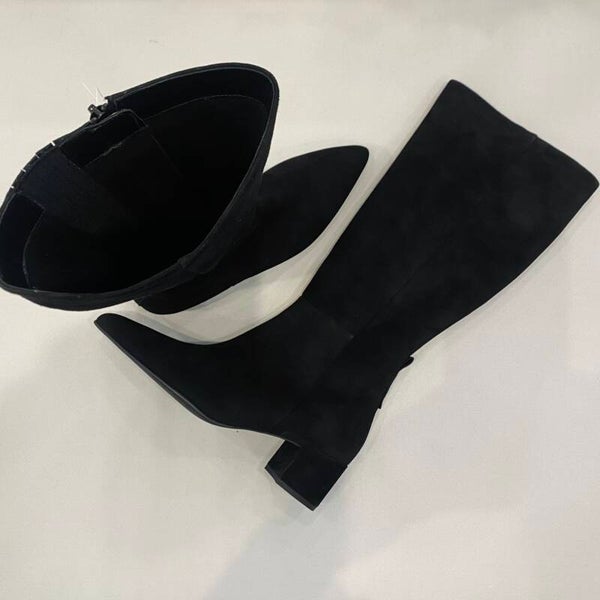 Högl 8-104722 hoge laars suede zwart met rits en klein hakje