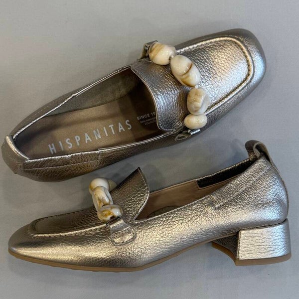 Hispanitas 254051 Cava loafer leer goudkleurig metallic met kleine blokhak