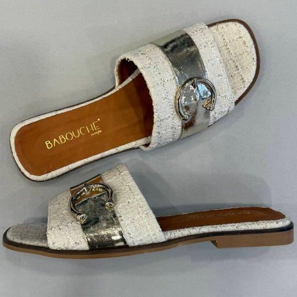 Babouche Rozan slipper off white goudkleurig detail