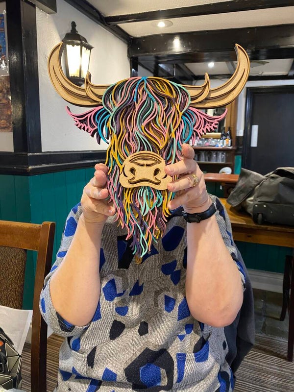 Christmas Themed Paint a 3D Wooden Layered Highland Cow Workshop - Sun 13th Dec 26 - 1-3.30pm- Queens Head, 1 The Strand, Bromsgrove - £39