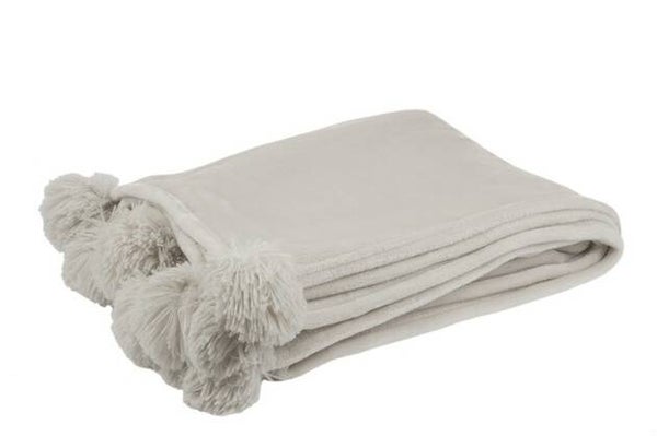 JL Plaid Pompom Polyester Lichtgrijs