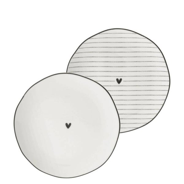 Side Plate white/edge & heart black 13cm LI/SIDEPL 001 BL