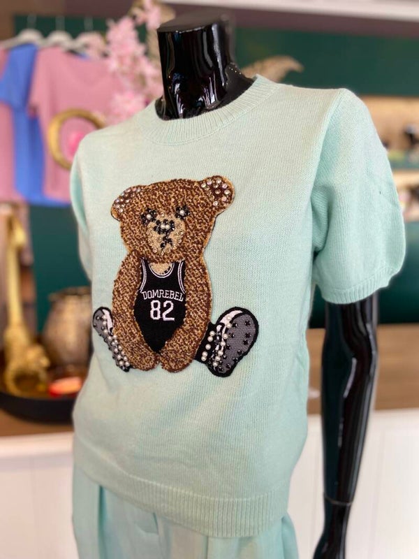 Pull Teddy ( mintgroen & Lichtblauw)
