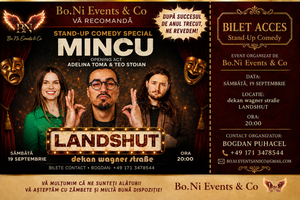 O seară de Stand-up Comedy cu Mincu – alături de Adelina Toma și Teo Stoian