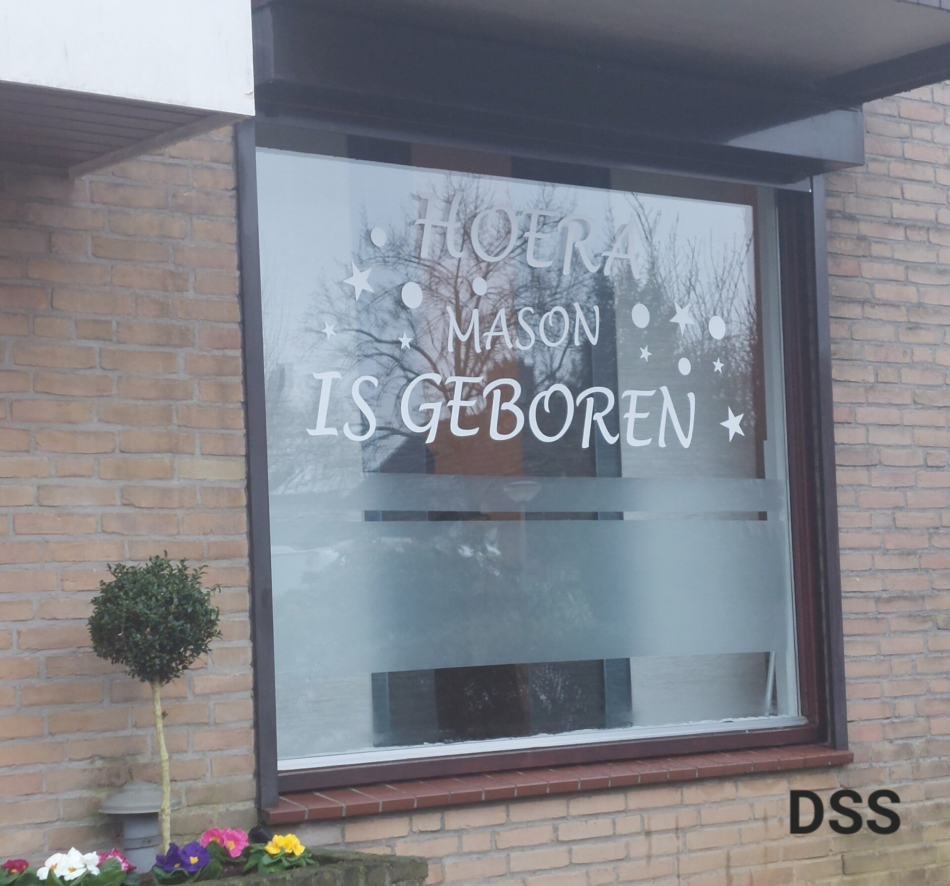 Raamsticker Geboorte-Sterren stippen-Gepersonaliseerd