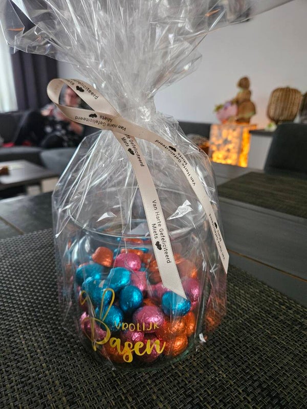 Glazen pot met persoonlijke boodschap