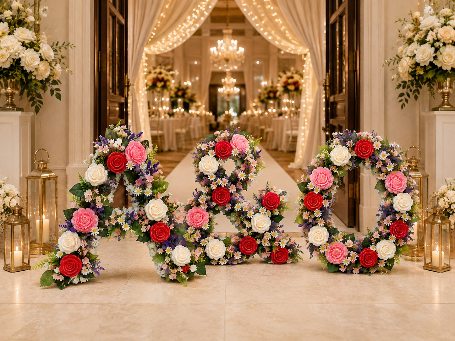 Lettre florale personnalisée en roses de résine – 80 cm