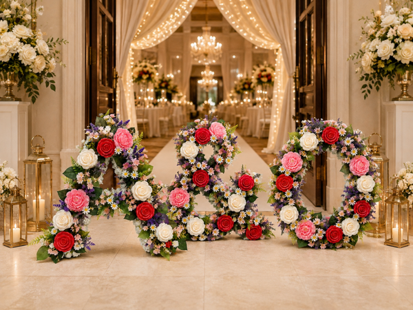 Lettre florale personnalisée en roses de résine – 80 cm