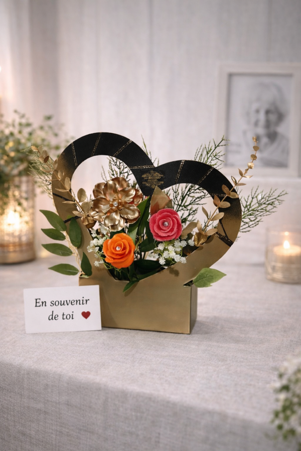 Cœur du Souvenir – Composition florale funéraire en fleurs de résine